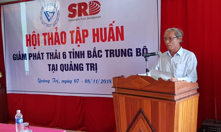 Đ/c Nguyễn Thái Nhân, Phó chủ tịch Liên hiệp các Hội KH&KT tỉnh phát biểu tại Hội thảo tập huấn